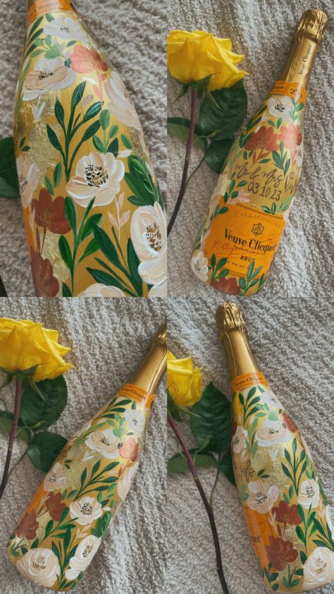 Veuve Painted Bottle, Custom Painted Champagne Bottle, Bride Champagne Bottle, Champagne Bottle Decoration, Painted Champagne Bottles, Painted Champagne Bottle, Custom Champagne Bottle, Day Wedding Decor, Bachelorette Decor