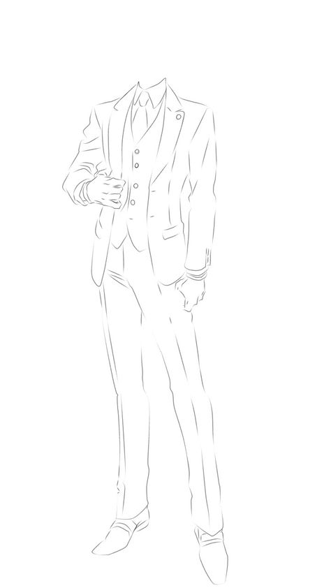 Suits Sketch Drawings, Man Wearing Suit Drawing Reference, King Outfit Drawing Reference, Drawing Reference Poses Male Suit, Male Fashion Drawing Sketch, Drawing Of Man In Suit, Fashion Body Sketch Male, Male Outline Drawing, Suit Man Drawing