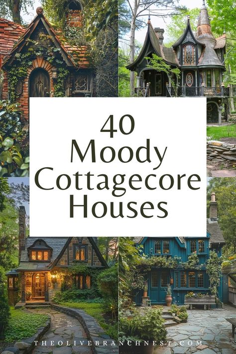 Dive into the enchanting world of Dark Cottagecore Houses, where moody aesthetics meet whimsical exteriors. This board is your ultimate source of inspiration for creating a home that feels like a fairy tale from a bygone era. Explore how the dark, rich tones of cottagecore can transform your space and garden into a magical retreat. From shadowy façades to lush, mysterious gardens, get ready to be inspired by the beauty of darkness infused with the charm of cottage life. Turn Your Home Into A Cottage, Witch Cottage Core Aesthetic, Magic Cottage Aesthetic, Moody Cottage Core Aesthetic, Dark Cottagecore Diy Decor, Whimsical Cottage Exterior, Dark Moody Cottagecore, Moody Cottage Exterior, Cottage Homestead Aesthetic