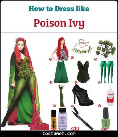 Diy Poison Ivy Costume Women, Plus Size Poison Ivy Costume Diy, Plus Size Poison Ivy Costume, Poison Ivy Costume Couple, Long Bright Red Hair, Poison Ivy Hair, Poison Ivy Movie, Diy Poison Ivy Costume, Green Halloween Costumes