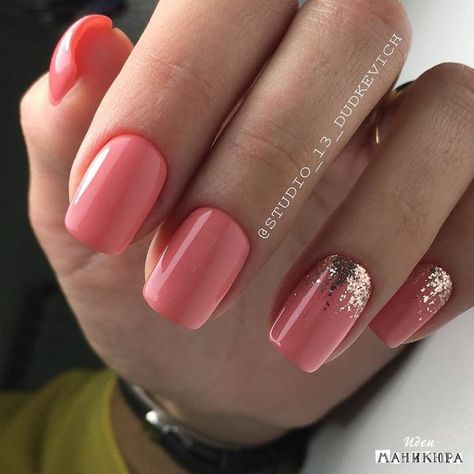 Photo Peach Acrylic Nails, Coral Pink Nails, Olive Nails, Glitter Nails Acrylic, Peach Nails, Coral Nails, Cute Gel Nails, Shellac Nails, Elegant Nails