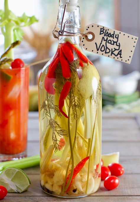 An easy to make, savory infused vodka that pairs perfectly with Bloody Mary's and makes a great gift! Slow Cooker Chile Verde, Infused Spirits, Pepperoncini Beef, Slow Cooker Mississippi Roast, Slow Cooker Mississippi Pot Roast, Infused Liquors, Vodka Gifts, Food Preserving, Pepperocini Recipes