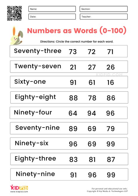 Naming Numbers Worksheets for Grade 1 Word Numbers Worksheet, 1-100 Worksheets, Numbers To 100 Worksheets, Number Names Worksheet 1 To 100, Number Names Worksheet, Easy Math Worksheets, Number Words Worksheets, Worksheets For Grade 1, Maths Activity