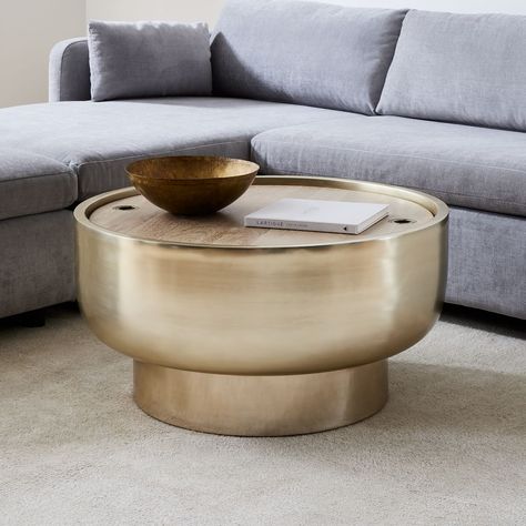 Drum Storage Coffee Table (32"–40") | West Elm Drum Storage, West Elm Coffee Table, West Elm Kids, Round Storage Ottoman, Drum Coffee Table, Display Coffee Table, Stone Coffee Table, Round Storage, Stylish Sofa