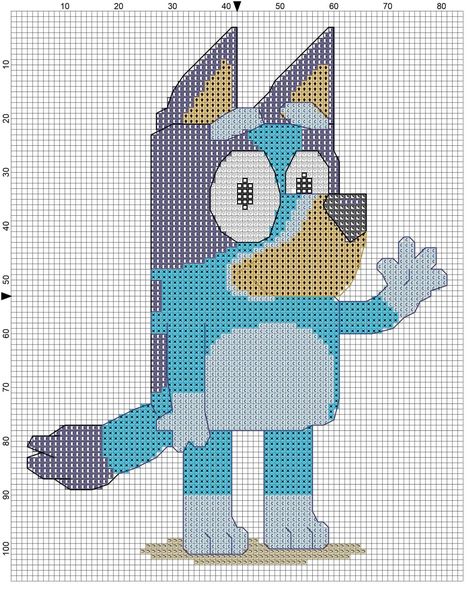 Bluey Crochet Blanket Pattern, Bluey Knitting Pattern Free, Crochet Bluey Blanket Free Pattern, Bluey Knitting Pattern, Bluey Pixel Art, Bluey Diy, Crochet Bluey, Pixel Cartoon, Bingo Patterns