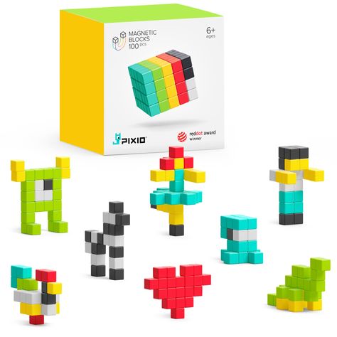 PRICES MAY VARY. CONTAINS 100 PIXIO BLOCKS: Each magnetic cube lets you bring your creative ideas to life. Fully compatible with any other PIXIO magnetic blocks sets. PIXIO-100 INCLUDES SIX COLORS: that will help you to create one large 3D object or multiple magnetic puzzles at once. A sensory toy that brings colorful joy. BLOCKS CONNECTING IN ANY SEQUENCE: Each of the PIXIO magnetic blocks is a 0.3-inch side magnetic cube weighing less than 1 g with 6 magnets inside. Clever design and magnetism Pixel Art Building, Magnet Blocks, Blocks For Kids, Magnetic Blocks, Geek Toys, Magnetic Building Blocks, Math Toys, Cube Toy, Toy Packaging