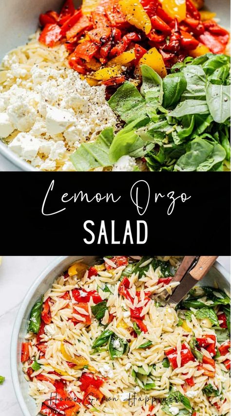 This lemon orzo salad is fresh and bright, with zingy lemon, fresh herbs, peppers, and feta cheese. A perfect side dish for summer picnics. This lemon orzo salad recipe makes the perfect side dish for the warmer months. It’s full of flavor with fresh basil and mint, roasted bell pepper, and salty feta cheese.