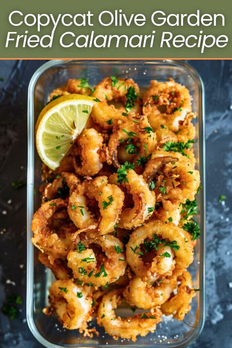 Craving Olive Garden's famous fried calamari? 🌟 Try this easy and delicious copycat recipe at home! Perfectly crispy and tender, it's a crowd-pleaser every time. Serve with your favorite dipping sauce and enjoy restaurant-quality calamari right in your kitchen. 🏠✨ #FriedCalamari #CopycatRecipe #YummyEats Olive Garden Calamari Dipping Sauce, Calamari Sauce Recipe, Fried Calamari Sauce, Crispy Calamari Recipe, Fried Calamari Recipe Easy, Calimari Dishes, Calamari Dipping Sauce, Calamari Sauce, Fried Calamari Recipe