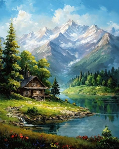 Amazon.com: Mountain Paint By Numbers Kit For Adults Landscape Adult Paint By Number Kits Canvas Painting Kit For Beginner Adults' Paint-By-Number Kits Oil Painting Kits For Gift Home Wall Decor 16x20 Inch Four Seasons Painting, Farm Scene Painting, Nature Paintings Acrylic, Paint By Number For Adults, Beautiful Landscape Paintings, Mountain Landscape Painting, Cottage Painting, Painting Competition, Photoshop Painting