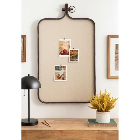 Kate and Laurel Yitro Metal Framed Fabric Pinboard - 20x35 - Bed Bath & Beyond - 37064472 Fabric Pinboard, Industrial Frame, Tiny House Storage, Keyhole Hanger, Framed Fabric, Modern Aesthetics, Wall Spaces, Modern Industrial, Rustic Charm