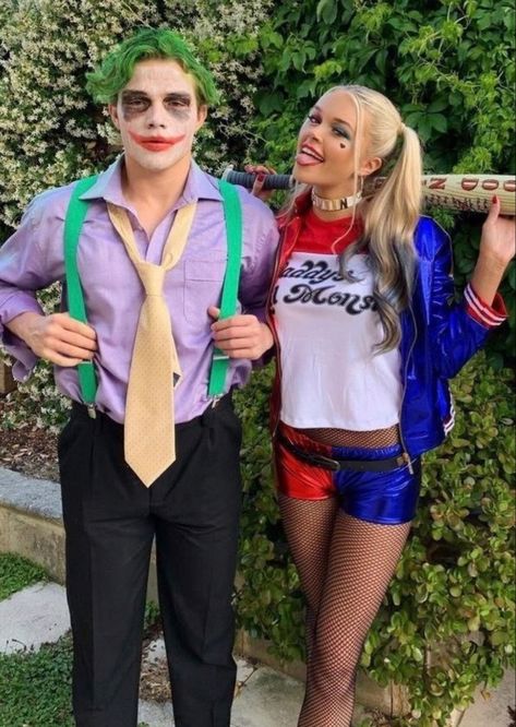 Joker And Harley Costumes, Harley Quinn Disfraz, Partner Costumes, Harley Costume, Harley Quinn And The Joker, The Joker And Harley Quinn, Partner Halloween Costumes, Couple Halloween Costume, Easy Couple Halloween Costumes