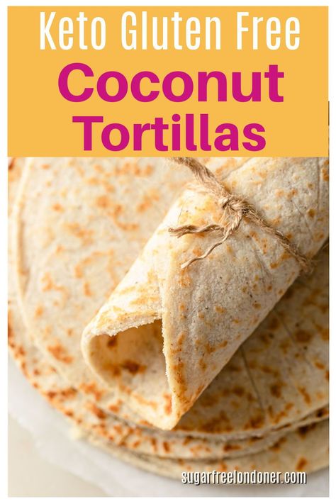 These spiced keto coconut flour tortillas are seasoned with cumin, onion powder and garlic. We think they are the perfect accompaniment for all Mexican dishes and even curries. Alternatively, use as a nut free low carb wrap for burritos or simply fill with ham, cheese and lettuce! Coconut Flour Tortillas, Dolce Poche Calorie, Keto Gluten Free, Keto Tortillas, Low Carb Low Fat Recipes, Low Carb Low Sugar, Low Carb Dessert, Low Carb Tortillas, Tortilla Wraps