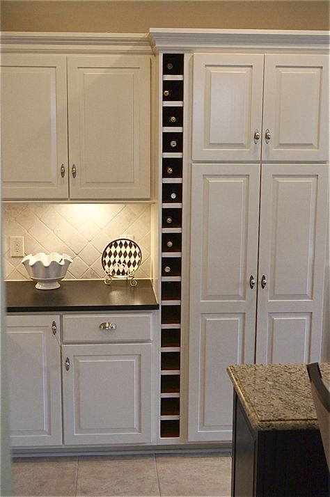 The Yellow Cape Cod: Dramatic Kitchen Makeover~Before and After - LOVE the wine storage! Built In Wine Rack, Wine Shelves, Kitchen Redo, Kitchen Remodel Idea, Kitchen Makeover, Wine Storage, Kitchen Pantry, Dream Kitchen, Kitchen Bar