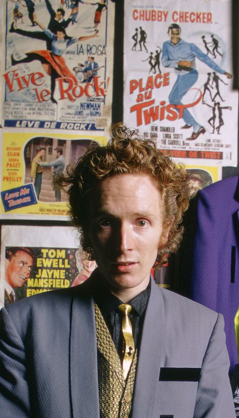 Malcolm McLaren in front of French 50s rock n roll movie posters inside Let It Rock, at 430 King’s Road, January 1972. Note Vive le Rock! poster top left. Photo: David Parkinson Malcom Mclaren, 50s Rock N Roll, Malcolm Mclaren, Uk Garage, 50s Rock And Roll, Punk Movement, William Powell, Jayne Mansfield, Punk Art