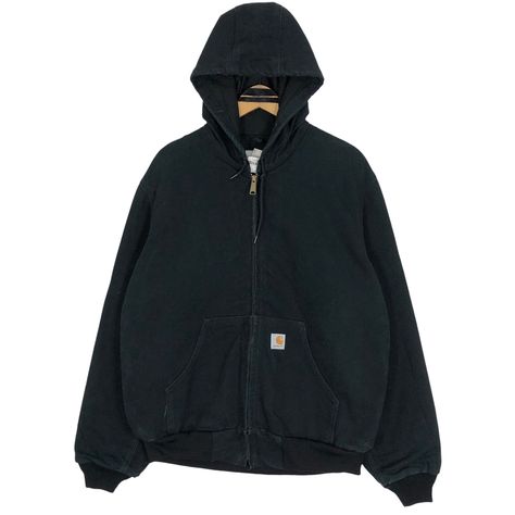 Carhartt J131 BLK loose fit firm duck thermal-lined active jacket with hoodie in black colour. Full zip level 1 warm light jacket with small logo on the lower pocket. Still in good condition (like new). SEE THE PICTURES FOR MORE DETAILS. CONDITION : 9/10 MEASUREMENT Pit : 25.5 inch Length : 29 inch Shoulder : 21 inch Arm Length : 28 inch Size On Tag : M Recommended Size : L-XL PAYMENT We accept PayPal only. The item will be ship 3-5 days once the payment has been made. SHIPPING DHL ONLY. USUALLY Carhartt Coats, Carhartt Hoodie, Hoodie Full Zip, Colour Full, Carhartt Jacket, Cold Fits, Club Sweatshirts, Active Jacket, Zip Up Sweater