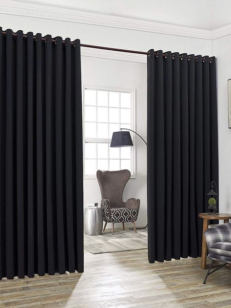 Black  Collar  Polyester  Blackout Curtains Embellished   Home Textile Winter Curtains, Extra Wide Curtains, Black Blackout Curtains, Blackout Curtains Bedroom, Wave Curtains, Wide Curtains, Room Divider Curtain, Privacy Walls, Black Curtains