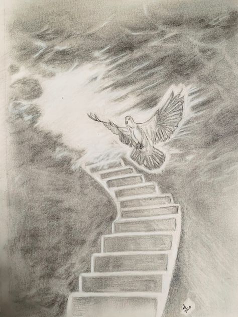 Stairway to heaven, doves, clouds, pencil art, pencil sketch, #stairwaytoheaven, #doves, #clouds, #pencildrawing, #pencilsketch Drawings Of Heaven, Biblical Art Drawings Pencil, Drawing Of Heaven, Staircase To Heaven Drawing, Faith Drawings Sketches, Heaven Drawing Easy, Heaven Drawing Sketch, Heavenly Drawings, Christian Sketches Easy