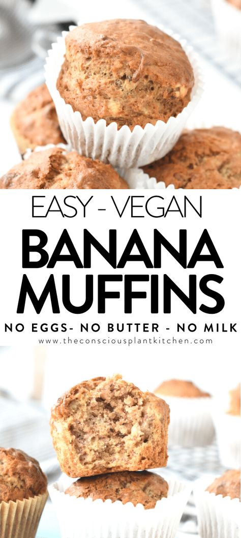 Vegan Banana Bread Muffins, Vegan Banana Nut Muffins, Muffin Vegan, Vegan Banana Muffins, Healthy Banana Muffins, Nut Muffins, Banana Nut Muffins, Vegan Muffins, Banana Muffin Recipe