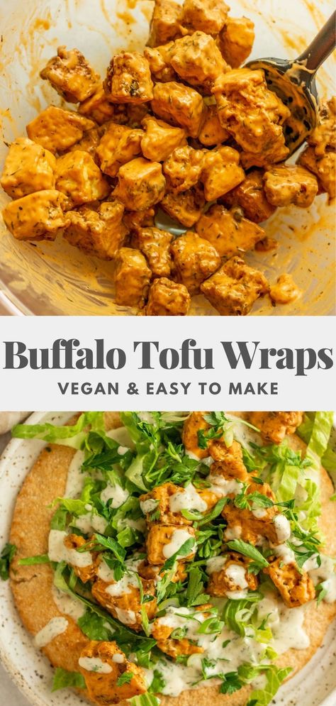 These vegan buffalo tofu wraps are saucy with the right amount of spice. Easy to assemble for a quick easy lunches throughout the week. Quick Easy Lunches, Tofu Wraps, Buffalo Tofu, Vegan Lunch Recipes, Lost 100 Pounds, Vegan Lunches, Tasty Vegetarian Recipes, Healthy Routine, Tofu Recipes