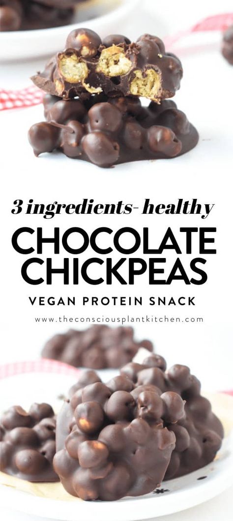 Chocolate Covered Chickpeas a vegan gluten-free protein snack with only 2 ingredients Vegan Protein Snacks, Conscious Plant Kitchen, Patisserie Vegan, Cocina Diy, Healthy Protein Snacks, Plant Kitchen, Protein Snack, Healthy Vegan Snacks, Protein Desserts