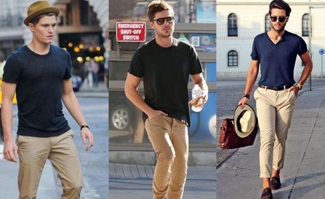 Trendy Ways To Style Your Beige Chinos Mens Beige Chinos Outfit, Beige Chinos Men Outfits Casual, Short Stubble Beard, Black Tee Outfit, Men Chinos, Beige Pants Outfit, Chinos Men Outfit, Best Chinos, Stubble Beard