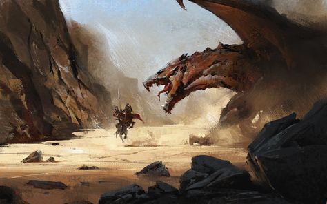 ArtStation - Desert Dragon - gumroad demo, Greg Rutkowski Desert Dragon, Dragon Knight, 다크 판타지, Desert Painting, Fantasy Dragon, High Fantasy, 판타지 아트, A Dragon, Dragon Art