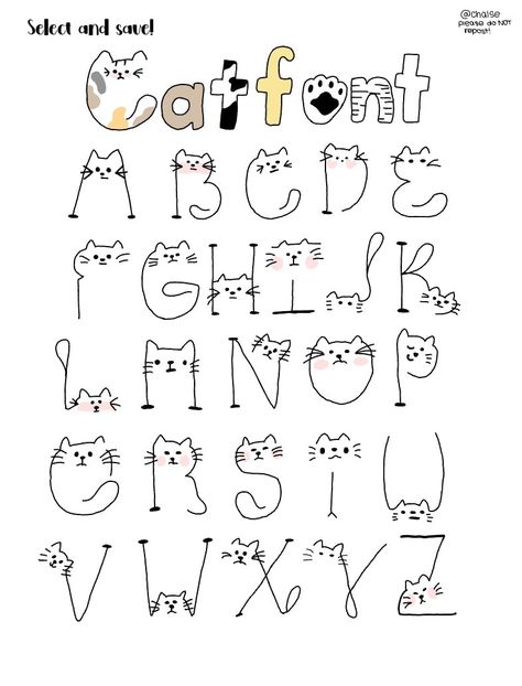 Thank you for 400 followers! Hope you like the stickers :D Animal Fonts Alphabet, Cat Alphabet Letters, Cat Letters, Cat Font, Cat Alphabet, Hand Lettering Alphabet Fonts, Tato Dengan Makna, Cat Cartoons, Lettering Styles Alphabet