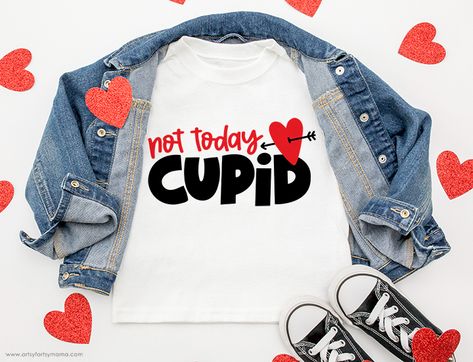 Not Today Cupid SVG + 18 Free Valentine Cut Files | artsy-fartsy mama Kids Valentines Shirts, Toddler Valentines, Truck Shirts, Valentines For Boys, Valentines Outfits, Girls Valentines, Valentine's Day Outfit, Valentines Svg, Heart Shirt