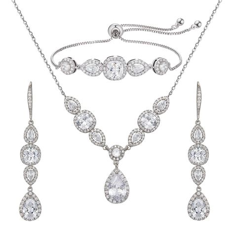 3 Pack Cubic Zirconia Bridal Jewelry Sets for Wedding, Crystal Necklace Dangle Earring Bracelet Jewelry Sets for Women, Prom Costume Jewelry Gifts Prom Costume, Engagement Inspo, Costume Parties, Women's Jewelry Sets, Wedding Bridal Jewellery, Sparkle Earrings, Jewellery Set, Classic Wedding, Wedding Jewelry Sets