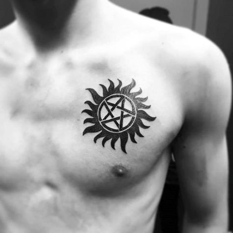 40 Anti Possession Tattoo Designs For Men - Supernatural Ideas Supernatural Anti Possession Tattoo, Spn Tattoo, Supernatural Logo, Anti Possession Tattoo, Supernatural Anti Possession, Demon Symbols, Pentagram Tattoo, Design Tatuaje, Tattoo Png