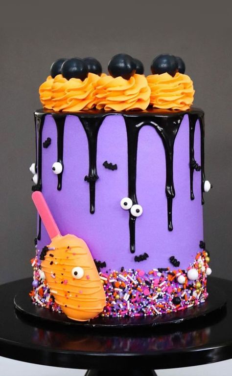 halloween cake, halloween themed cake, halloween cake ideas, Halloween Cake Design, Halloween Birthday Cake, scary halloween cake, halloween cake images Purple Halloween Cake, Spooky Foods, Halloween Cake Design, Cute Halloween Cakes, Halloween Cake Ideas, Scary Halloween Cakes, Candy Corn Cake, Nightmare Before Christmas Cake, Scary Cakes