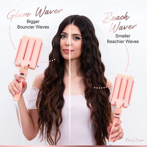 3 Barrel Curling Iron, Triple Hair Waver & Crimper Wand for Beach Waves, Ceramic Tourmaline with Adjustable Temperature Wave Barrel Hair, Hair Crimper Styles Waves Hairstyles, Waver Hair Tool, Three Prong Iron Waves, Large Crimped Waves, Triple Curling Iron Waves, Crimp Wave Hair, How To Use A 3 Barrel Waver, Crimper Iron Waves