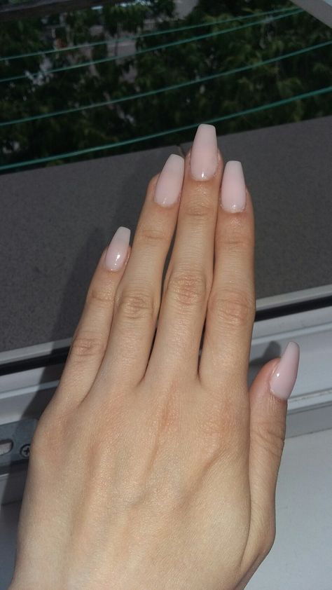 Coffin Milky Pink Nails, Pale Skin Acrylic Nails, Pale Pink Ballerina Nails, Acrylics For Pale Skin, Very Pale Pink Nails, Dusty Rose Prom Nails, Light Pink Nails Pale Skin, Long Pale Pink Nails, Pale Pink Acrylics