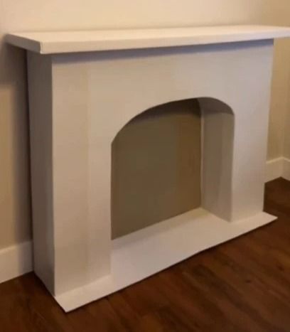 Diy Fireplace Photo Prop, Faux Fireplace Prop, Diy Mantel Fireplace Cardboard, How To Make A Fire Place Out Of Cardboard, Fake Cardboard Fireplace, Fake Fireplace Apartment, Making A Fake Fireplace, Build Fake Fireplace, Styrofoam Fireplace Diy