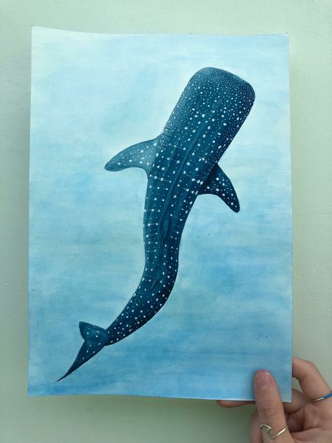 Whale-shark on Wathercolor Paint. #wathercolor #whaleshark #shark #sea Sea Animals Painting Acrylic, Bikinis Box Painting Whale Shark, Ocean Animals Painting Acrylic Easy, Whale Shark Watercolor Paintings, Whale Shark Simple Drawing, Simple Whale Painting, Drawing Whale Shark, Easy Sea Painting Ideas, Shark Painting Acrylic Easy