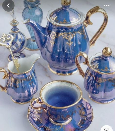 Inexpensive Jewelry, Pretty Tea Cups, Porcelain Tea Set, Tee Set, Stunning Jewellery, Blue And Gold, Meringue, Sugar Bowl Set, Tea Set