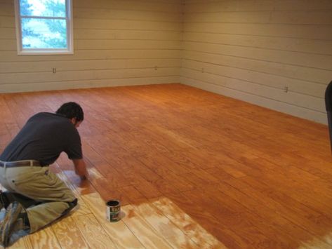 Stained floors,  redo on a budget, redoing a floor, rip up that carpet,  remodeling, decorating on the cheap, plywood flooring ideas | DIY Plank Flooring on the CHEAP with Quarry Orchard - Somewhat Simple Plywood Plank Flooring, Cheap Plywood, Diy Wood Floors, Cheap Bathroom, Cheap Flooring, Plywood Flooring, Up House, Diy Flooring, Flooring Ideas