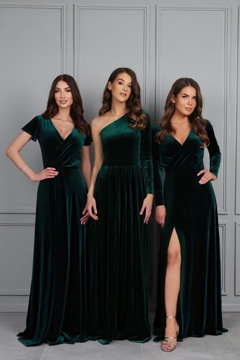 Dark Green Bridesmaid, Emerald Green Velvet Dress, Couture Bridesmaid Dresses, Emerald Green Bridesmaid Dresses, Dark Green Bridesmaid Dress, Winter Bridesmaids, Winter Bridesmaid Dresses, Long Sleeve Bridesmaid Dress, Emerald Bridesmaid Dresses