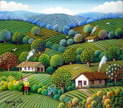 amazing "naive art" by Henry Vitor Naive Art Landscape, Arte Naive, Naïve Artist, Naive Painting, Arte Folk, Landscape Quilts, Naive Art, Folk Art Painting, Art Google