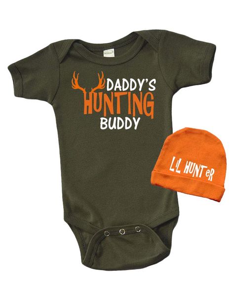 PRICES MAY VARY. Show Off Dad Love with this Hunting Baby Set Short Sleeve Baby Bodysuit with snap button on the bottom Made in 100% Ringspun combed Cotton - Soft, Comfotable Fabric It comes with Onesize cap Makes a cute Gift for Fathers Day, 1st fathers Day or any day show some love for Dad Adding fun to everyday wear with these comfortable and cute Outfits. The 3-piece outfit includes a tee, a bottom and a headband. This soft set is is made in 100% ring-spun cotton. The infant tee has lap shou Baby Boy Hunting, Hunting Onesie, Newborn Baby Gift Set, 1st Fathers Day, Hunting Baby, 1st Fathers Day Gifts, Gift For Fathers Day, Father And Baby