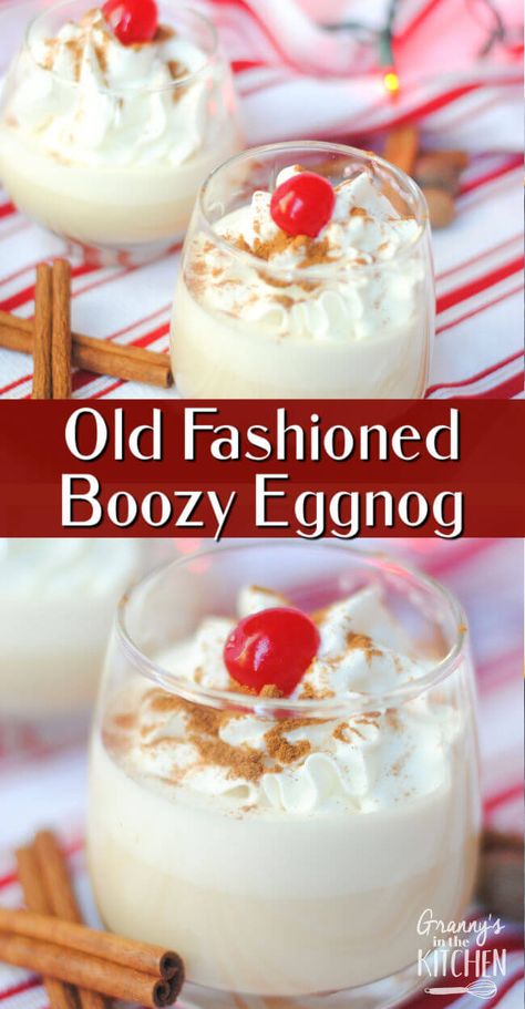 An old fashioned eggnog recipe...with a BIG kick! This boozy eggnog has been in our family for generations and is hands-down the best version of the drink you'll ever try! Spiked Eggnog Recipe, Boozy Eggnog, Eggnog Cocktail Recipe, Eggnog Recipe Spiked, Alcoholic Eggnog, Eggnog Cocktail, Eggnog Recipe Homemade, Xmas Drinks, Spiked Eggnog