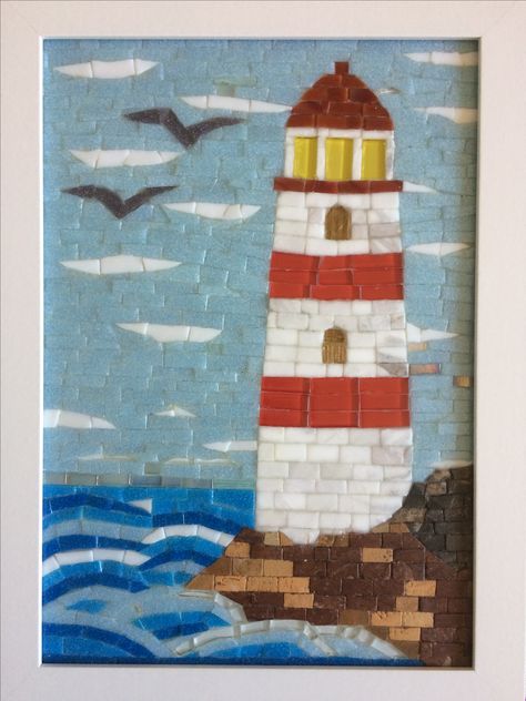 Mosaic Lighthouse Patterns, Mosiac Art Paper, Glass Mosaic Art Ideas Easy, Mosiacs Projects Diy, Mosaic Art Easy, Mosaic Designs Easy, Mosaic Lighthouse, Easy Mosaic, Mosaic Art Diy