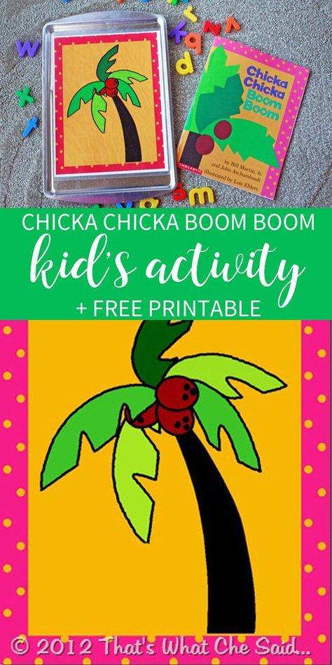 Free Printable of Chicka Chicka Boom Boom Tree for fun kid's activity! Great boredom buster or for car rides as well! Chicka Boom Boom Tree, Stem Kindergarten, Chicka Chicka Boom Boom Tree, Slp Classroom, Chicka Chicka Boom Boom Activities, Seasons Worksheets, Chicka Chicka Boom Boom, Chicka Chicka, Free Activities For Kids