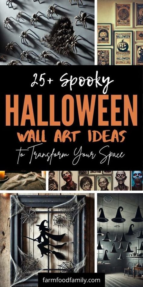 25 Spooky Halloween Wall Art Ideas and Hanging Decorations to Transform Your Space 48 Spooky Wall Decor Diy, Halloween Wall Decor Ideas, Diy Fall Wall Art, Halloween Wall Art Diy, Diy Halloween Wall Decor, Free Halloween Prints, Halloween Bar Decor, Halloween Wall Decorations, Eve Art