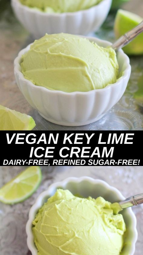 Key Lime Ice Cream Recipe, Key Lime Ice Cream, Ice Cream Easy, Vegan Key Lime, Lime Ice Cream, Paleo Ice Cream, Vegan Ice Cream Recipe, Healthy Ice Cream Recipes, Nice Cream Recipe