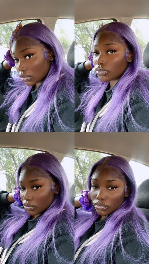 Lace Front Purple Wigs On Dark Skin, Dark Skin Wig, Custom Color Wigs On Dark Skin, Dark Skin With Colored Hair, Dark Skin Women With Colored Hair, Dark Skin Colored Hair, Purple Hair On Dark Skin, Colored Hair On Dark Skin Women, Purple Wigs Black Women