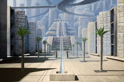 ArtStation - Aztec Modern, Jaap Prins Aztec City Concept Art, Aztec Futurism, Aztec Aesthetic, Aztec Architecture, Aztec City, Aztec Temple, Architecture Styles, Egypt Concept Art, Aztec Civilization