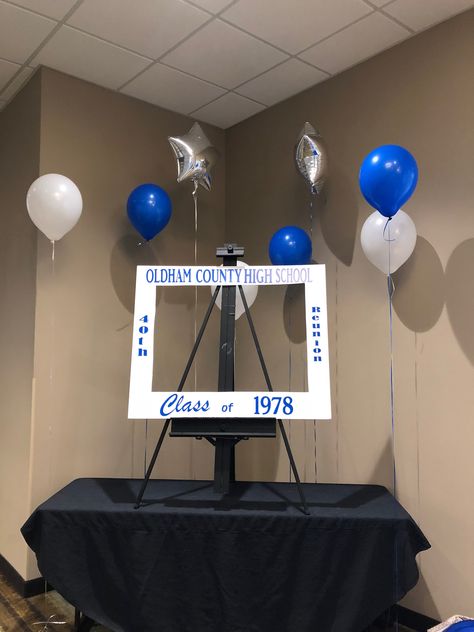 Blue And White Table Decorations, 1978 Class Reunion Ideas, Blue And Gold Class Reunion Ideas, Class Reunion Ideas, 1973 Class Reunion, 1988 Class Reunion, White Table Decorations, 50th Class Reunion, 2003 High School Reunion