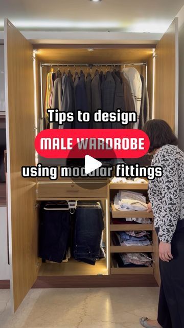 Ward Robe Design For Bedroom, 2 Door Wardrobe Design Modern, Luxury Wadrobe Designs, Room Wardrobe Design Ideas, Inside Of Wardrobes, Men’s Wardrobe Arrangement, Male Wardrobe Design, Inside Design Of Wardrobe, Wardrobe Internal Design For Couple