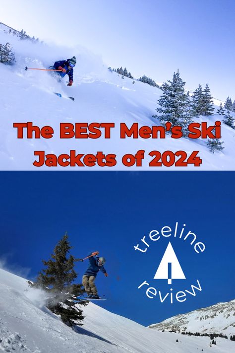 Top image is a skier on a powder day in the distance. Bottom image is a skier on a bluebird day. Men’s Ski Jacket, Backcountry Skiing, Ski Coat, Ski Jacket Mens, Outdoor Research, Snow Sports, Lofoten, Best Budget, Ski Jacket